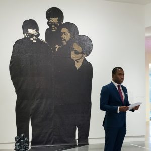 African American Read-In: Richmond Mayor Levar Stoney recites “Wise I” by Amiri Baraka in front of Sanford Biggers’s artwork Overstood 